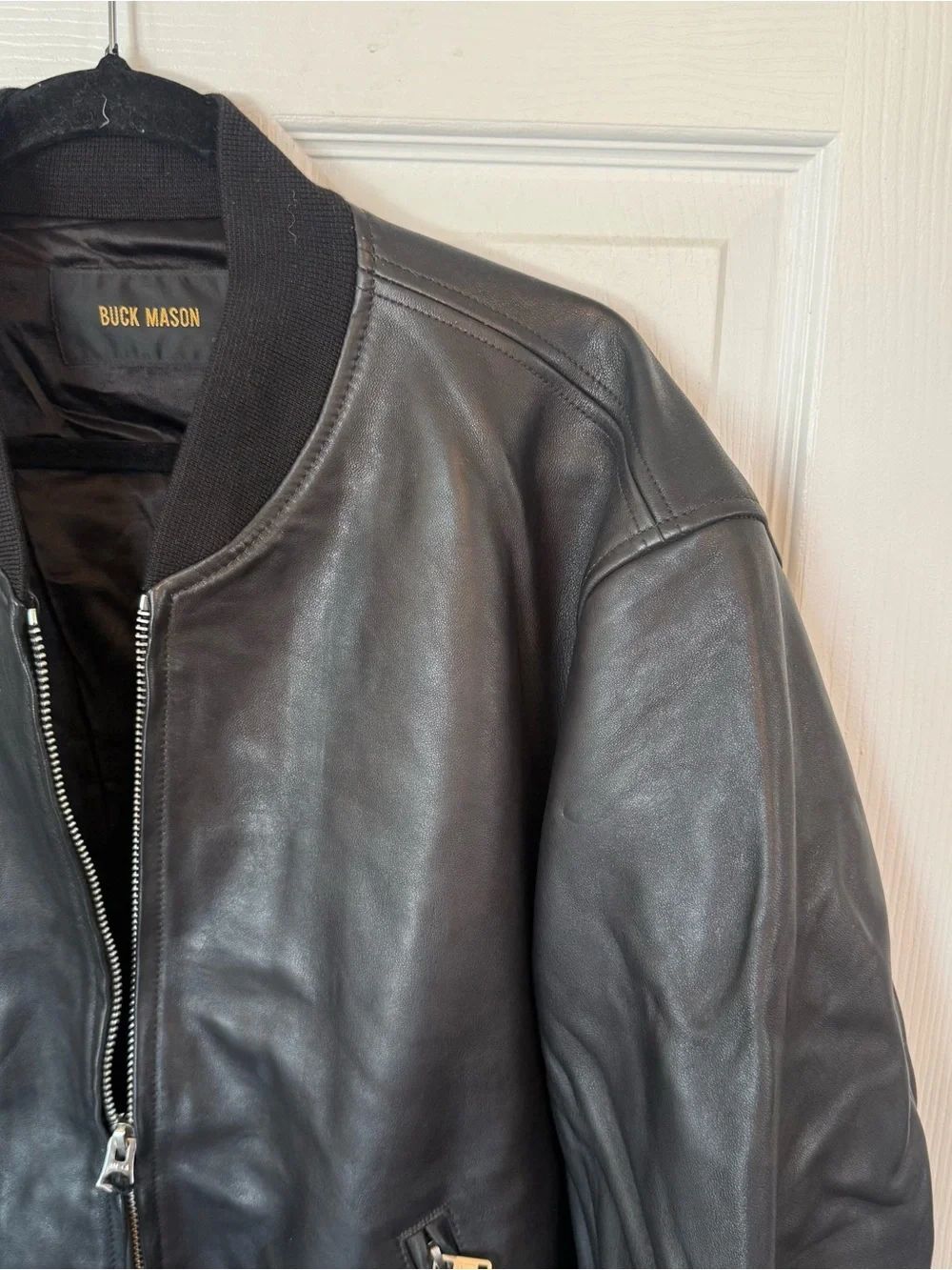 Buck Mason Black Leather Bruiser leather bomber Jacket • XXL - Picture 4 of 6
